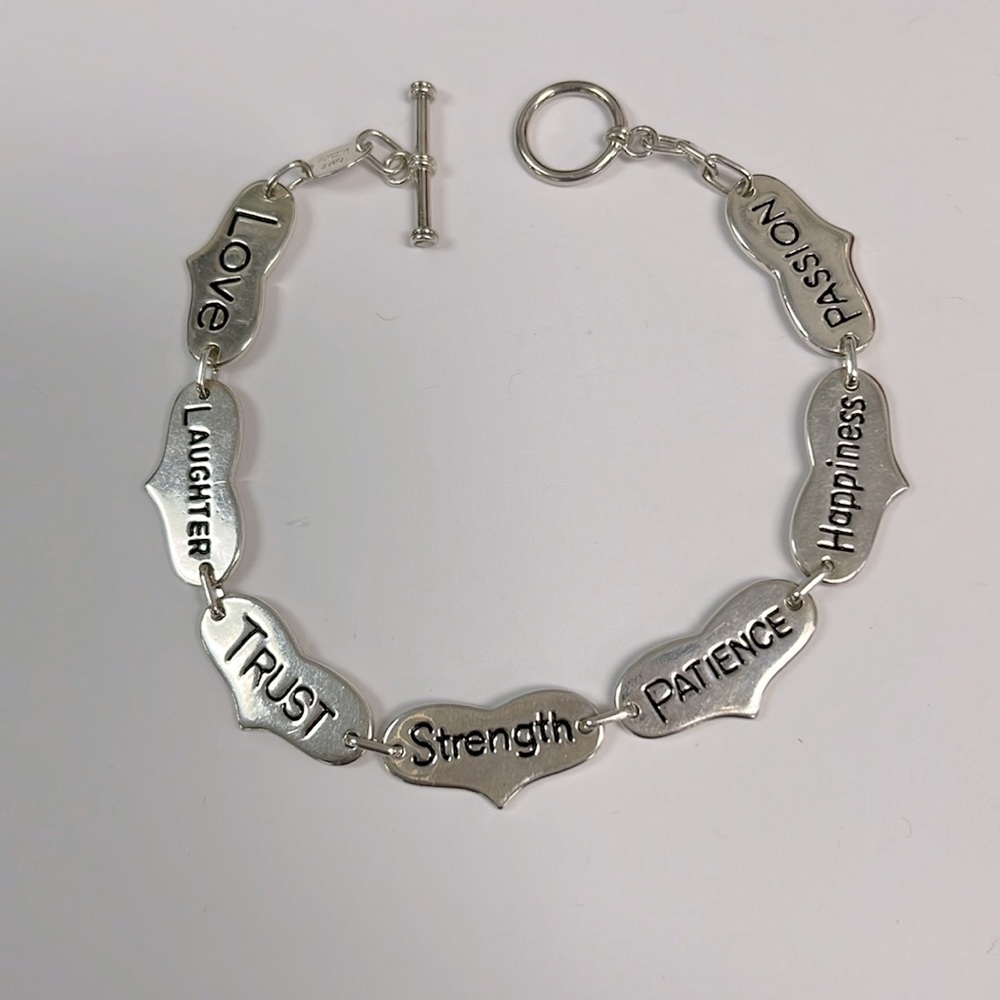 Sterling Silver Inspirational Words Heart Bracelet 7 1/2 inches